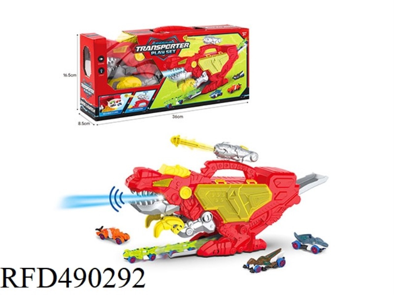 SOUND AND LIGHT DINOSAUR STORAGE RAIL CAR (RED WITH 4 CARS, FIRING GUN)