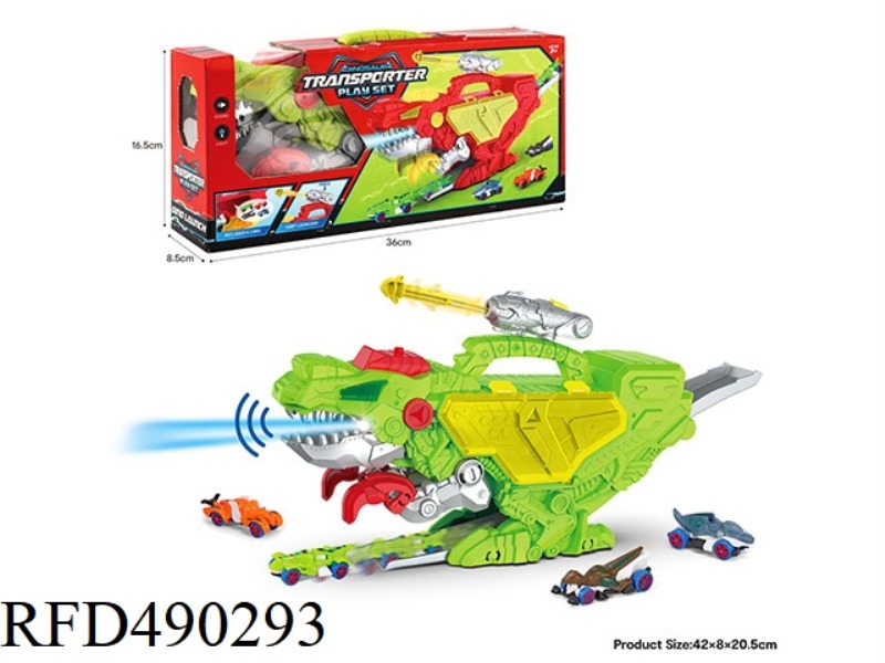 SOUND AND LIGHT DINOSAUR STORAGE RAIL CAR (CYAN WITH 4 CARS, FIRING GUN)