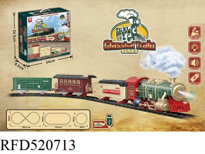 CLASSICAL STEAM ELECTRIC TRACK TRAIN LITHIUM ELECTRICITY (E-COMMERCE BOX)
