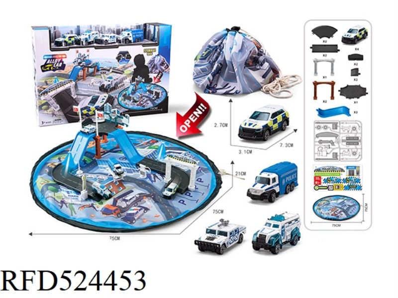 CARPET STORAGE BAG WITH GOLDEN CAR AND TRACK SCENE TOY (POLICE THEME)