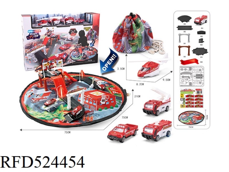 CARPET STORAGE BAG WITH GOLDEN CAR AND TRACK SCENE TOYS (FIRE THEME)
