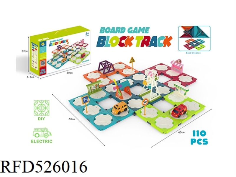 BUILDING BLOCKS ELECTRIC TRACK (FIRE ENGINE + SCHOOL BUS, 110PCS)