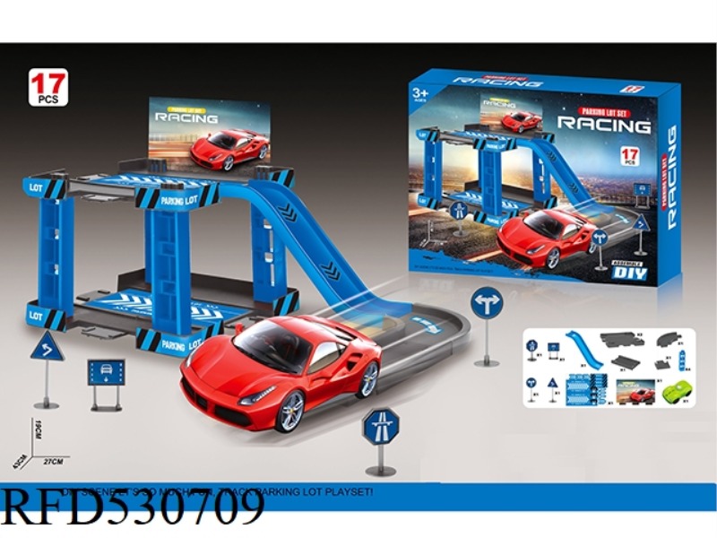 ASSEMBLE DIY RACING CAR PARK BLUE TRACK 17PCS