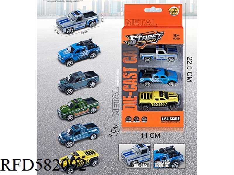 1:64 SLIDING ALLOY PICKUP 3 PIECES