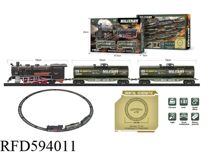 MILITARY TRACK SIMULATION CLASSICAL TRAIN ELECTRIC LIGHTING MUSIC RETRO 1:87 MODEL SCENE 17PCS