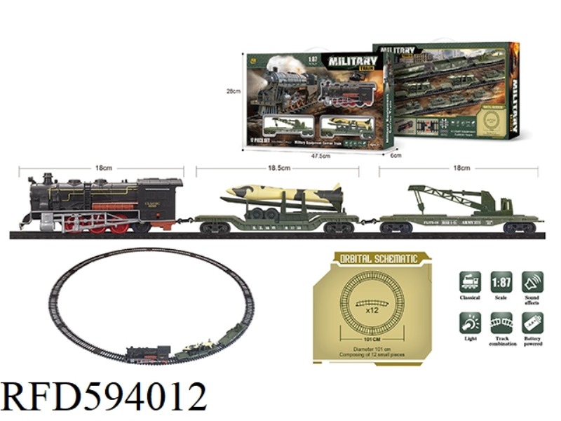 MILITARY TRACK SIMULATION CLASSICAL TRAIN ELECTRIC LIGHTING MUSIC RETRO 1:87 MODEL SCENE 17PCS