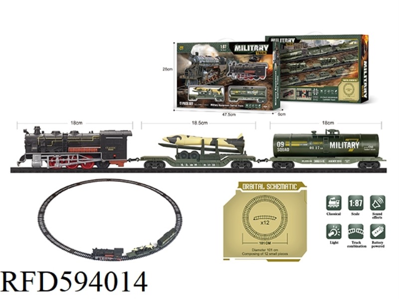 MILITARY TRACK SIMULATION CLASSICAL TRAIN ELECTRIC LIGHTING MUSIC RETRO 1:87 MODEL SCENE 17PCS