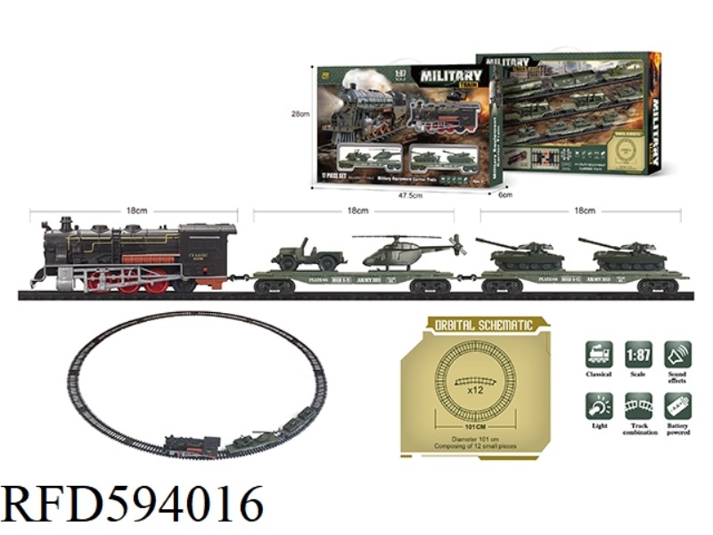 MILITARY TRACK SIMULATION CLASSICAL TRAIN ELECTRIC LIGHTING MUSIC RETRO 1:87 MODEL SCENE 17PCS