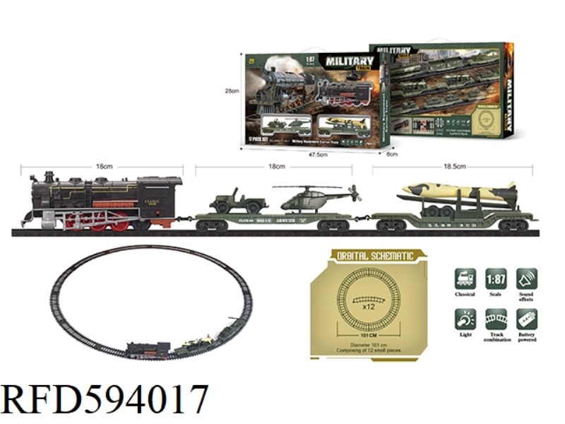 MILITARY TRACK SIMULATION CLASSICAL TRAIN ELECTRIC LIGHTING MUSIC RETRO 1:87 MODEL SCENE 17PCS