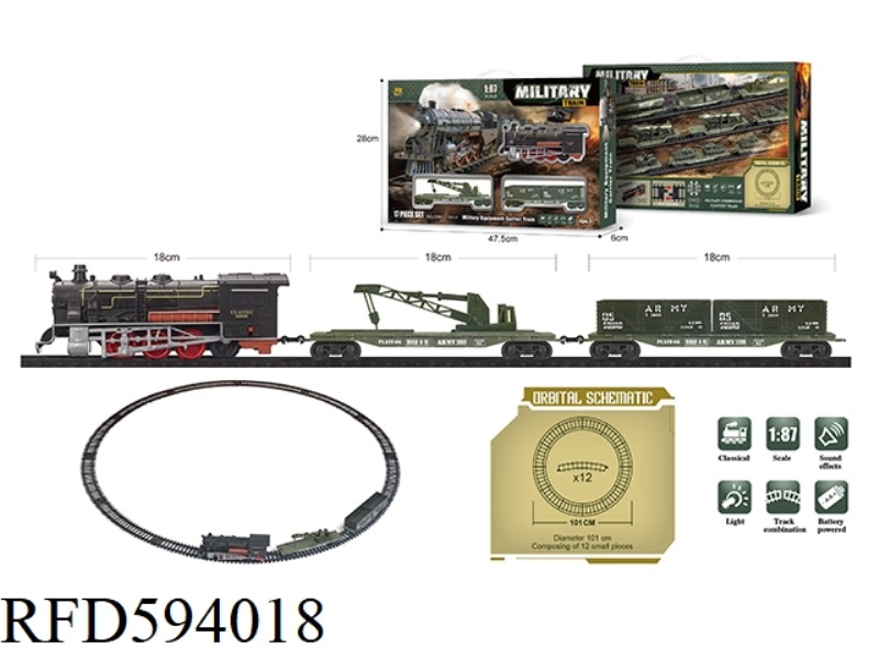 MILITARY TRACK SIMULATION CLASSICAL TRAIN ELECTRIC LIGHTING MUSIC RETRO 1:87 MODEL SCENE 17PCS