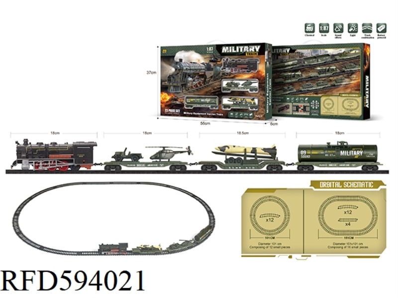 MILITARY TRACK SIMULATION CLASSICAL TRAIN ELECTRIC LIGHTING MUSIC RETRO 1:87 MODEL SCENE 23PCS