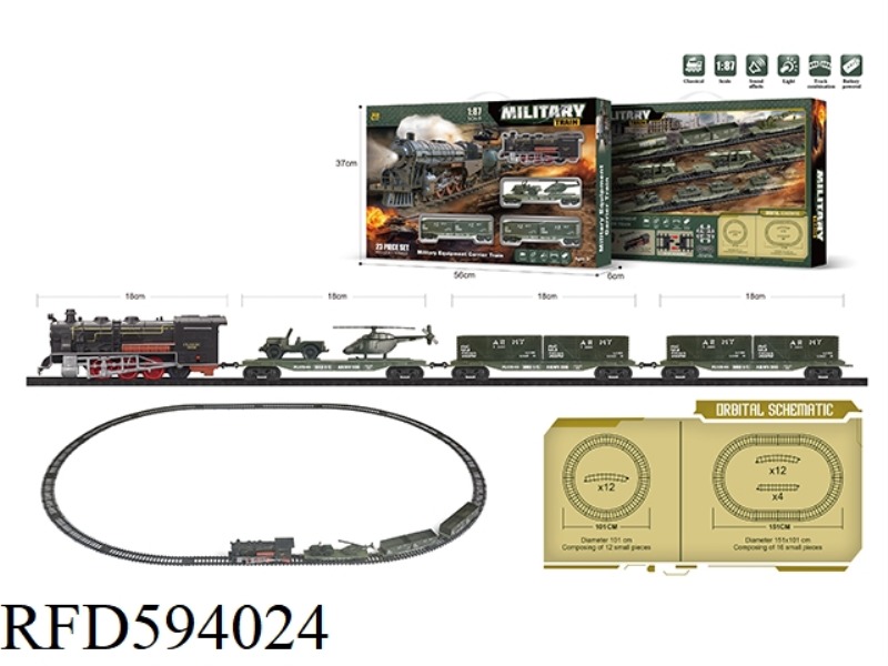 MILITARY TRACK SIMULATION CLASSICAL TRAIN ELECTRIC LIGHTING MUSIC RETRO 1:87 MODEL SCENE 23PCS