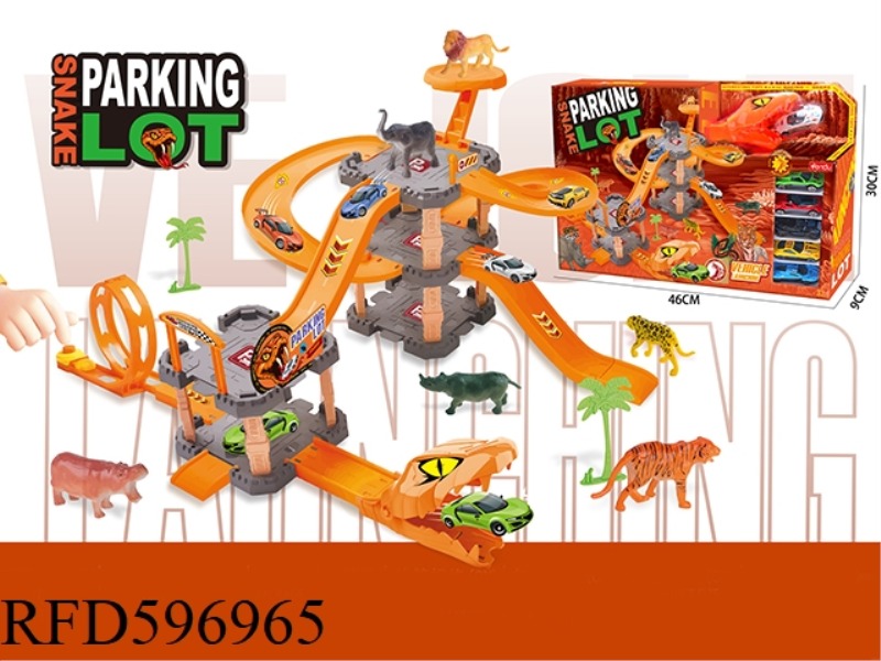 EJECTION VIPER TRACK PARKING LOT WITH 6 ALLOY CARS AND 6 ANIMALS 51PCS