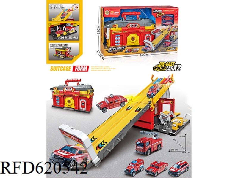 CATAPULT SPORTS TRACK PARKING GARAGE CITY FIRE DEPARTMENT WITH TWO ALLOY CARS