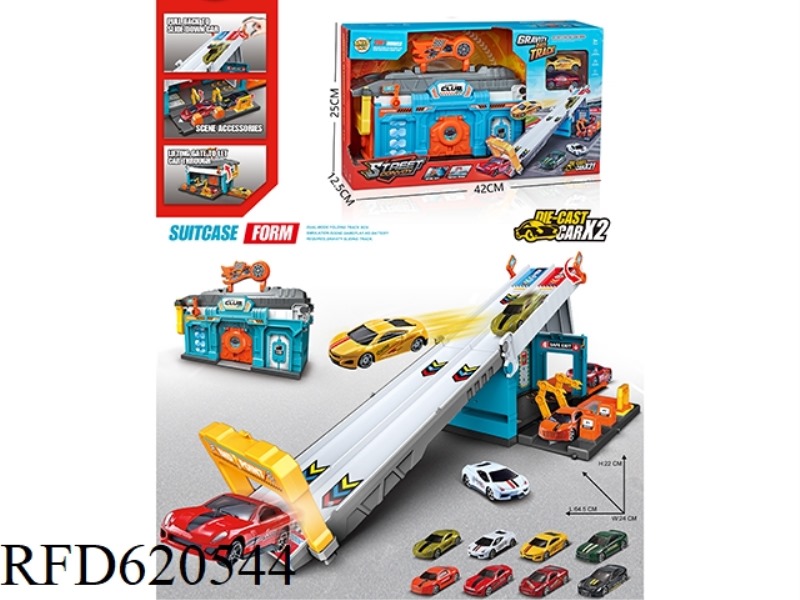 THE EJECTION SPORTS TRACK PARKING LOT RACING CLUB IS EQUIPPED WITH TWO ALLOY CARS