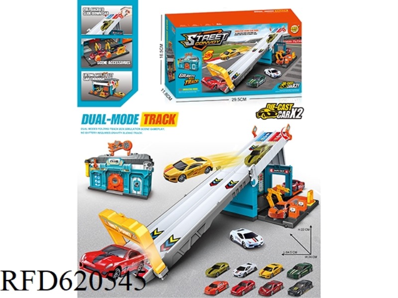 THE EJECTION SPORTS TRACK PARKING LOT RACING CLUB IS EQUIPPED WITH TWO ALLOY CARS