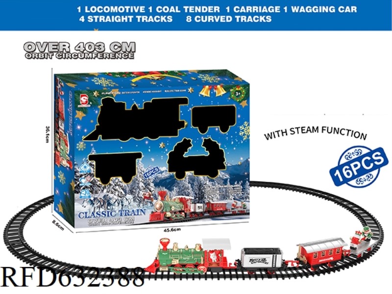 ELECTRIC STEAM CHRISTMAS RAIL TRAIN WITH LIGHTS AND MUSIC