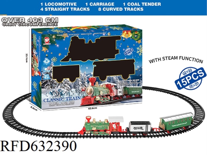 ELECTRIC STEAM CHRISTMAS RAIL TRAIN WITH LIGHTS AND MUSIC