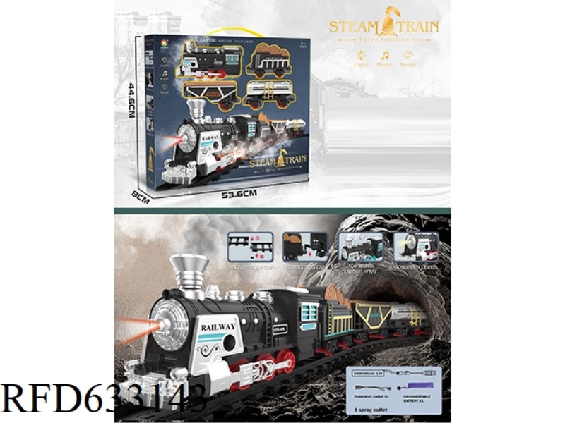 CLASSIC STEAM-CHARGED RAIL TRAIN (LIGHTS, SIMULATED SOUND)