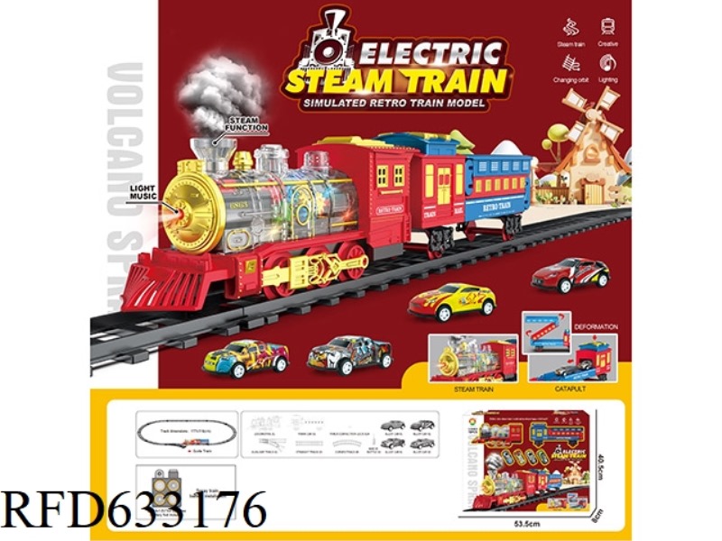 CLASSIC STEAM TRANSPARENT 7 COLOR WHEEL ELECTRIC RAIL TRAIN (TRAIN SIMULATION SOUND, WITH SPRAY, WIT