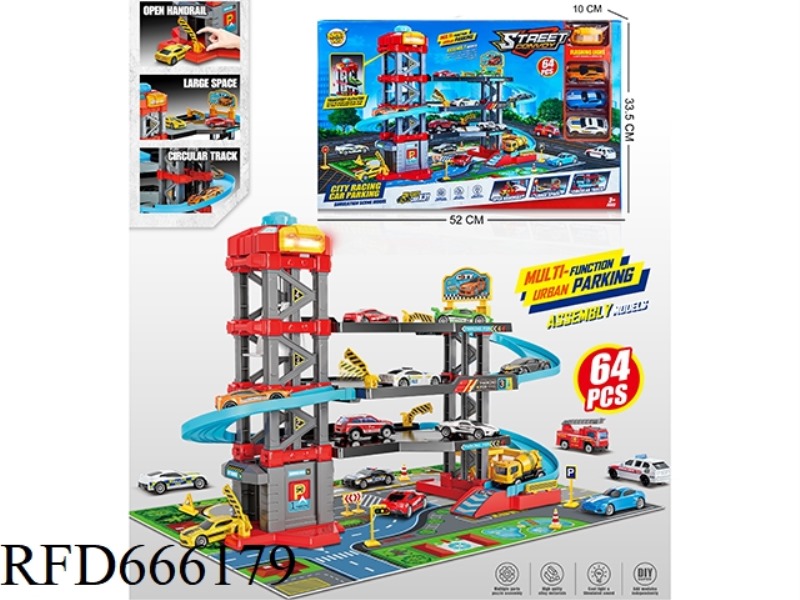 THE LIGHTING, MUSIC, LIFT, 4-STORY RACING CAR PARKING LOT IS EQUIPPED WITH 3 ALLOY CARS, MAPS AND RO
