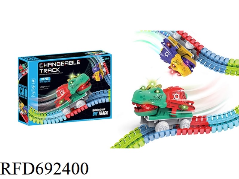 ANTI-GRAVITY DINOSAUR DIY COLORFUL ADHESIVE DISC RAIL CAR (ELECTRIC COLORFUL LIGHT) 288PCS