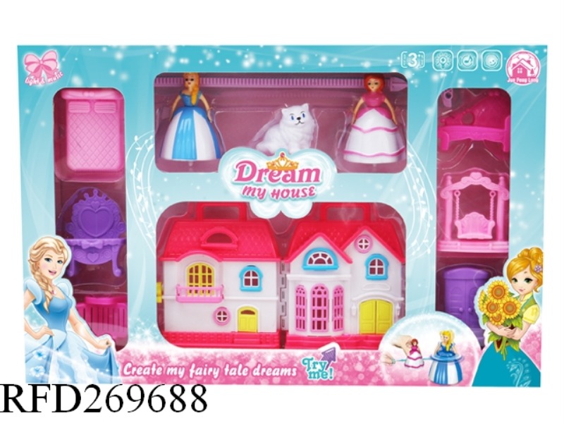 PINK MINI TOWER WITH LIGHT AND MUSIC+TOP PRINCESS+CAT+FURNITURE