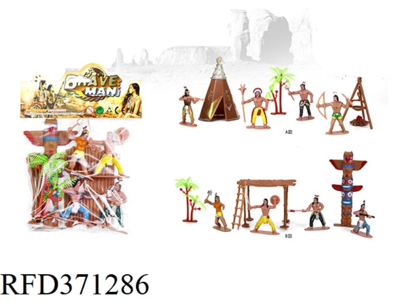 PAINTED 4 BODY INDIANS PLUS ACCESSORIES