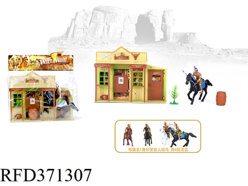 WEST HOUSE AND INDIANS RIDING