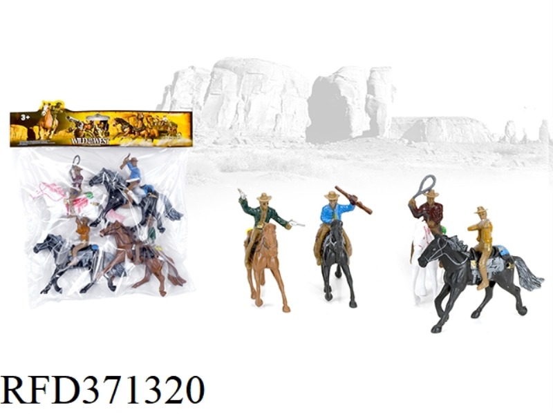 4 WESTERN COWBOYS RIDING A HORSE