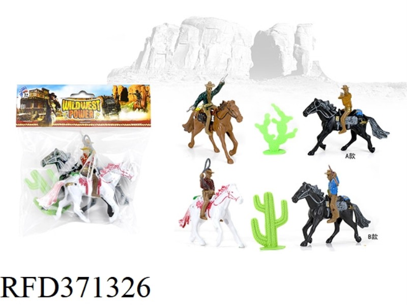 2 WESTERN COWBOYS RIDING A HORSE