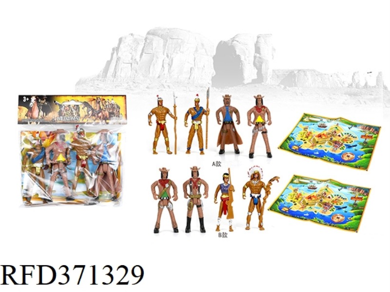 2 WESTERN COWBOYS PLUS 2 INDIANS PLUS MAP