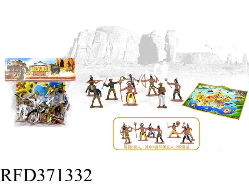 4 WESTERN COWBOYS PLUS 4 INDIANS PLUS MAP