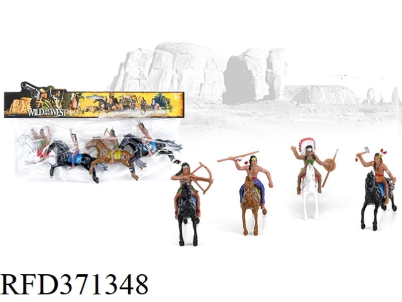 4 INDIANS RIDING A HORSE