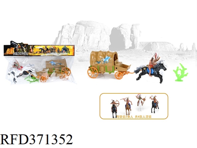 HORSE-DRAWN CARRIAGE AND INDIANS RIDING