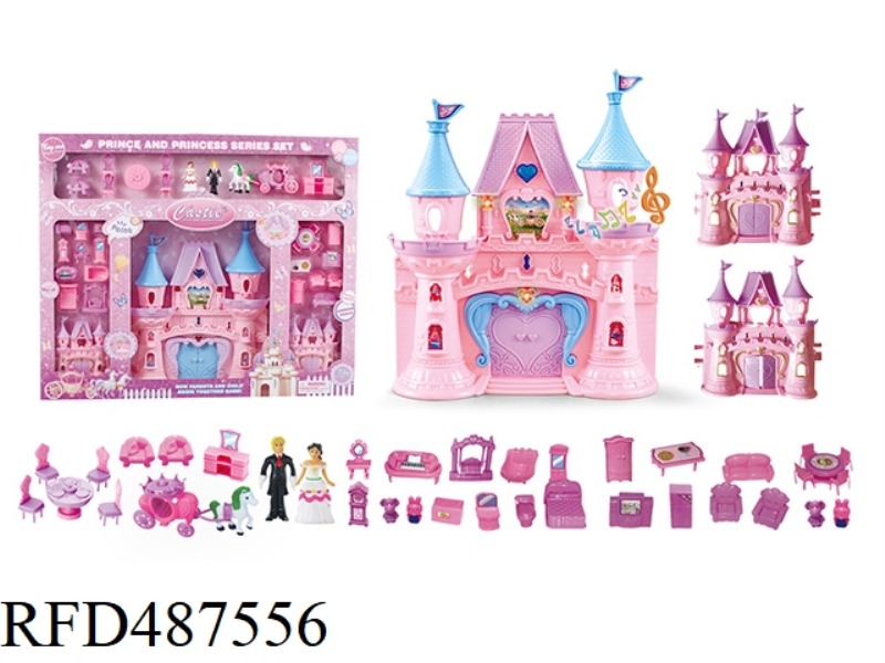 CASTLE (THREE LIGHTS AND COLORFUL, MUSIC) WITH PRINCESS AND PRINCE, FURNITURE
