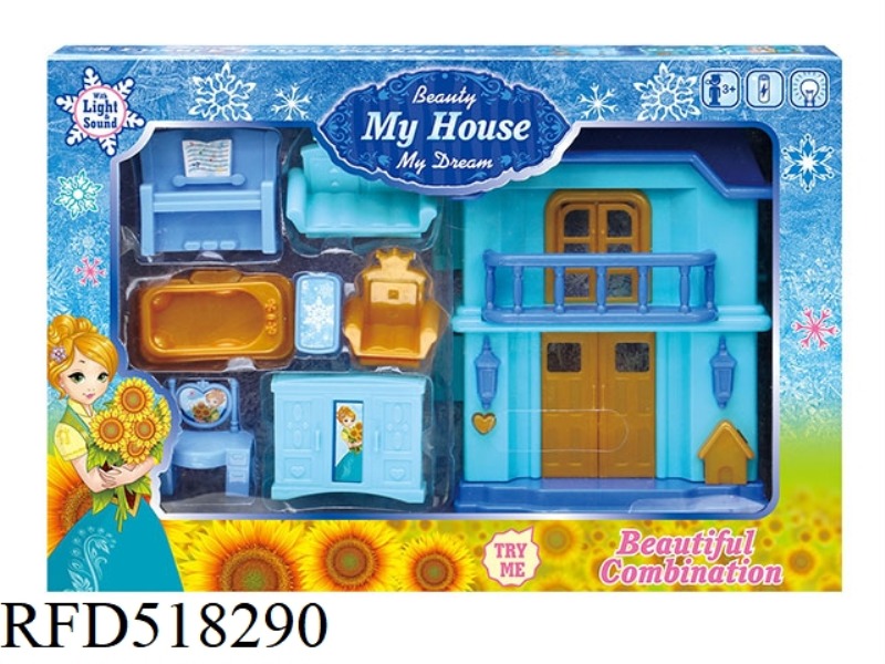 UNILATERAL BLUE SNOW VILLA WITH LIGHTING/MUSIC + FURNITURE 2 TYPES OF MIXED