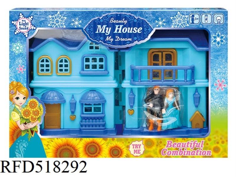 BLUE SNOW & ICE VILLA WITH LIGHTS/MUSIC + FURNITURE + HORSE + PEOPLE