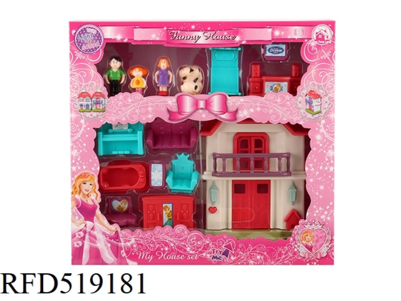 UNILATERAL COLORFUL LIGHT VILLA WITH 12 PIECES OF MUSIC (TWO MIXED, + FIGURE/FURNITURE)