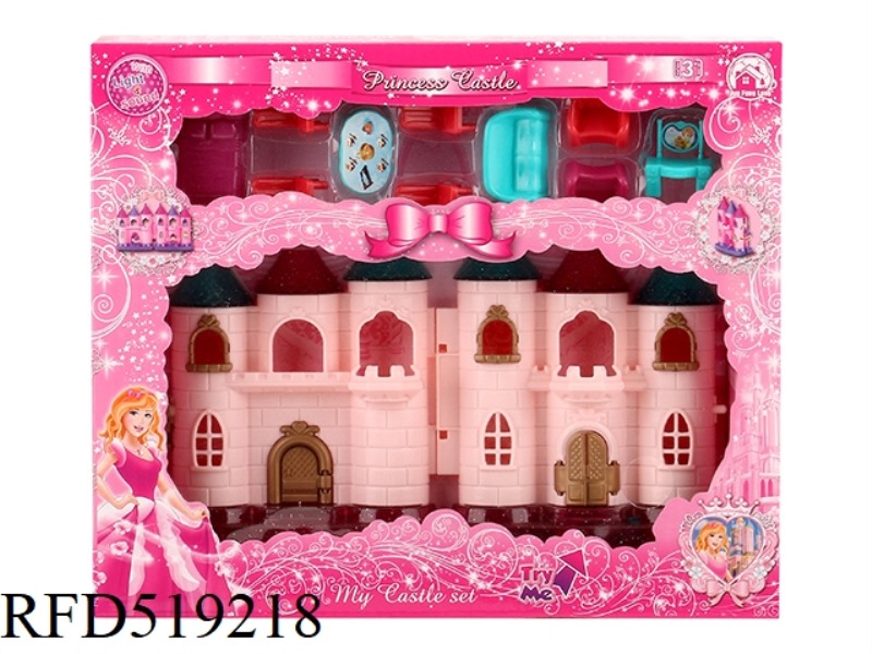 MINI COLORFUL LIGHT CASTLE WITH 12 PIECES OF MUSIC (+ FURNITURE (2 MIXED)