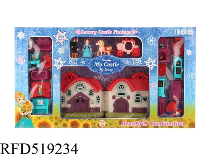 COLORFUL LIGHT VILLA WITH 12 PIECES OF MUSIC (+ FURNITURE + PRINCESS/PRINCE/CARRIAGE