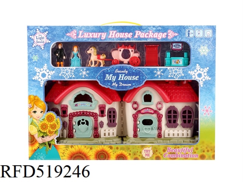 FLASH LIGHTS VILLA WITH 12 PIECES OF MUSIC + FURNITURE + PRINCESS/PRINCE/CARRIAGE