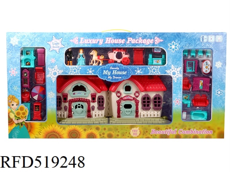 FLASH LIGHTS VILLA WITH 12 PIECES OF MUSIC + FURNITURE + PRINCESS/PRINCE/CARRIAGE