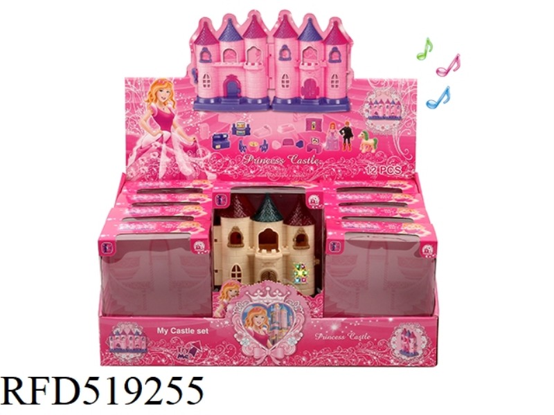 MINI COLORFUL LIGHT CASTLE WITH 12 PIECES OF MUSIC (+ FURNITURE (2 TYPES MIXED) 12PCS