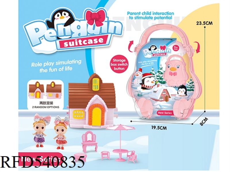 SHELTER BOXES AND SUITCASES WITH CARTOON VILLAS AND FUZZY BARBIE FURNITURE