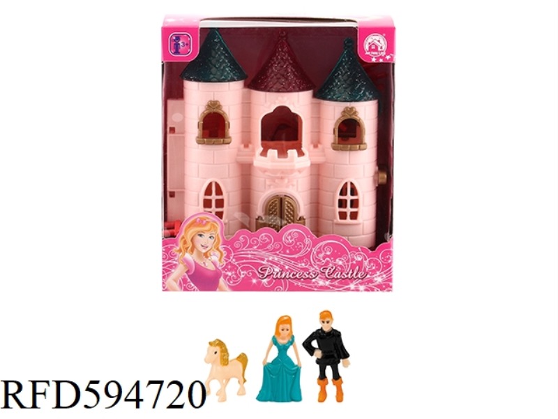 COLORFUL LIGHTING MINI CASTLE WITH 12 MUSIC+PRINCESS/PRINCE/HORSE+FURNITURE (2 MIXED)