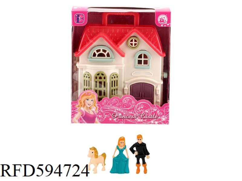 COLORFUL LIGHTING MINI VILLA WITH 12 MUSIC+PRINCESS/PRINCE/HORSE+FURNITURE (2 MIXED)