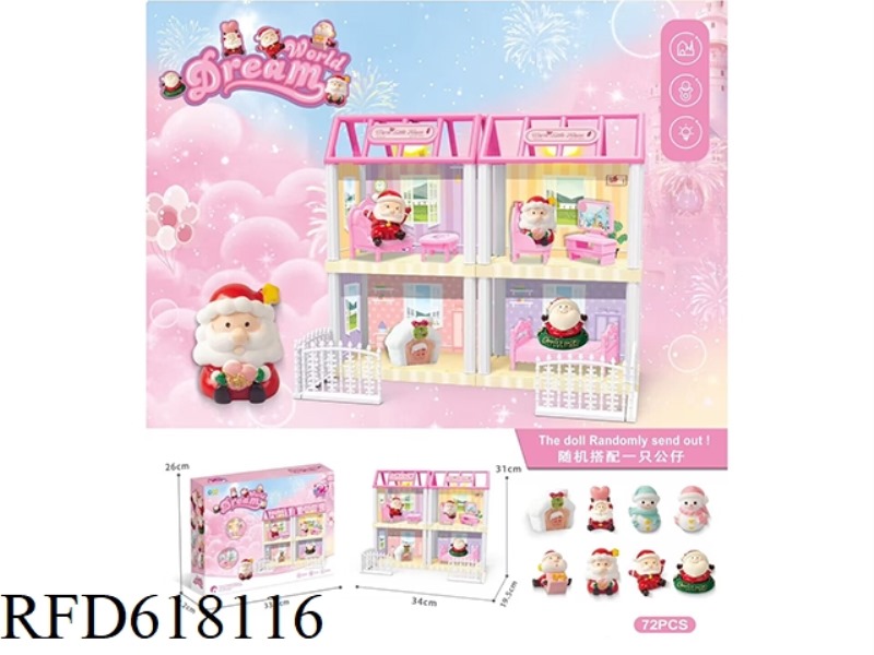 DIY VILLA WITH CHRISTMAS DOLL DOUBLE LIGHTS 72PCS