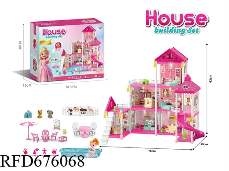 DIY ASSEMBLED CASTLE DOLL VILLA 199 PIECES WITH LIGHTS (INJECTION MOLDED MODEL)
