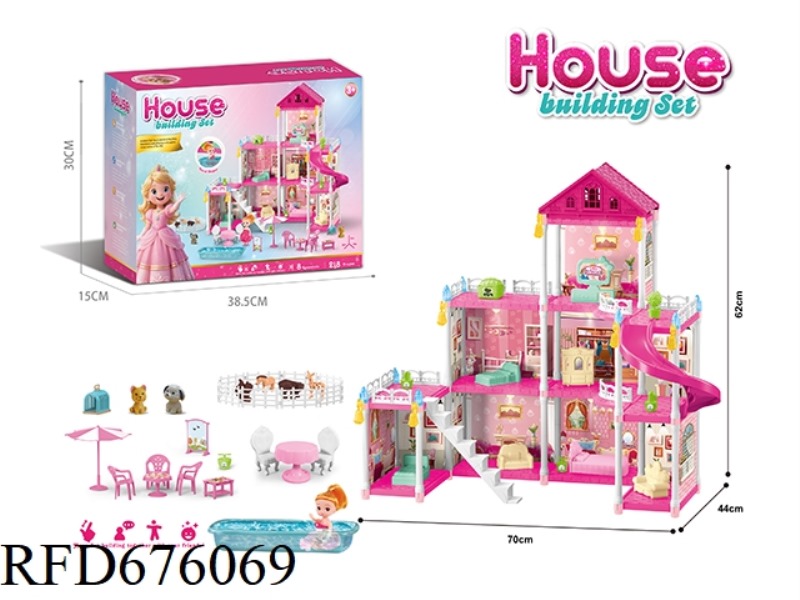 DIY ASSEMBLED CASTLE DOLL VILLA 218 PIECES WITH LIGHTS (INJECTION MOLDED MODEL)